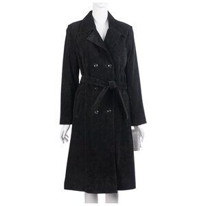 NWT R2R Vintage Women Jacket 6 Black Suede Double Breasted Tie Belt Trench Coat